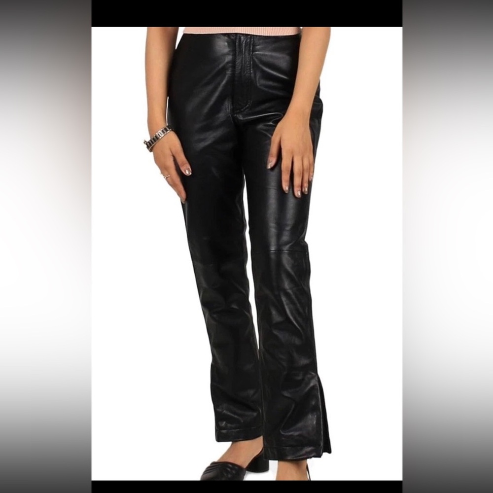 Laverapelle Women’s Black Lambskin Pants 2424005 Size 34 Zip Slit